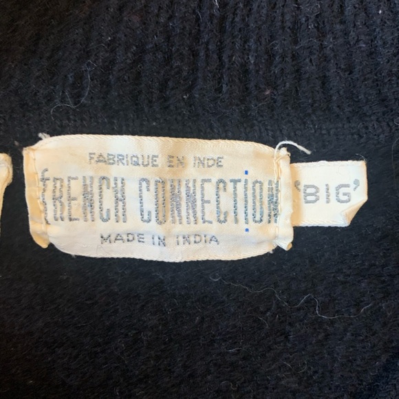 Vintage 70’s French Connection 100% Pure Wool Sweater Gray Black big - Picture 7 of 8
